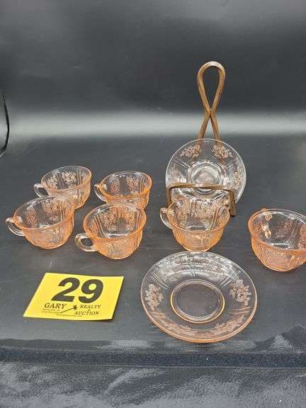 8 pics Cabbage Rose Pink Depression Glass
