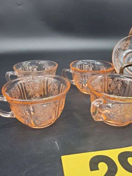 8 pics Cabbage Rose Pink Depression Glass