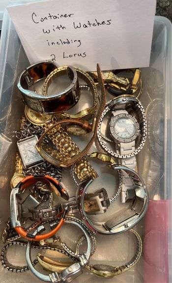 Watches (2 Lorus), 2 smoky quartz, 3 zircons, 1 citrine