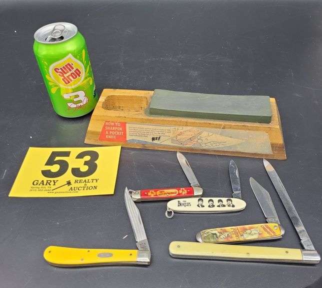 5 Knives and Case Sharpener Stone