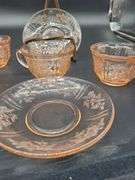 8 pics Cabbage Rose Pink Depression Glass