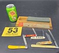 5 Knives and Case Sharpener Stone