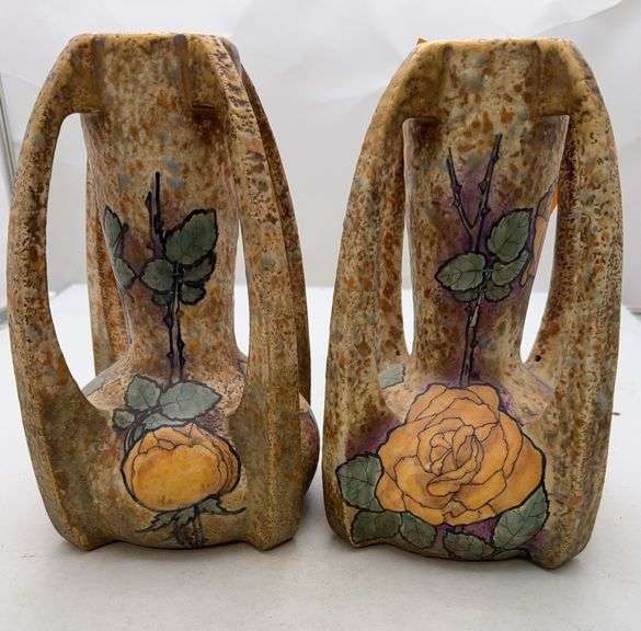 (2) Paul Dachsel Amphora Art Nouveau 4-Handled Vases, Ca. 1890-1910
