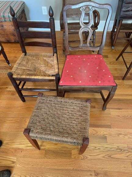 (2) Chairs and footstool