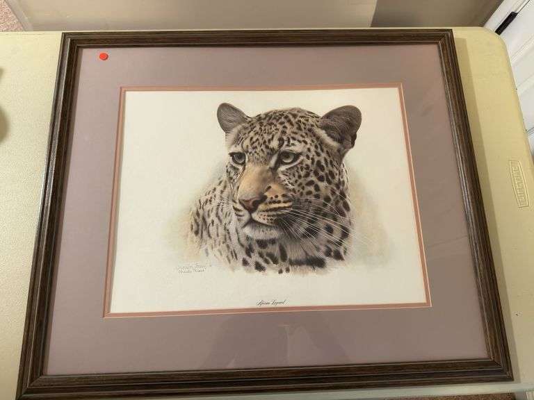 Charles Fracé African leopard framed 26x22