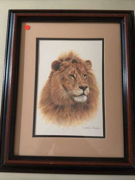 Charles Fracé lion and bobcat head 8 1/2x 11