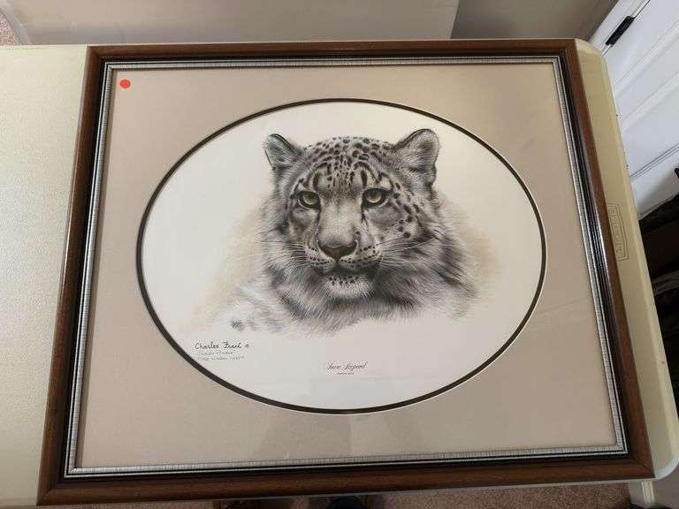 Charles Fracé snow leopard framed 26x22