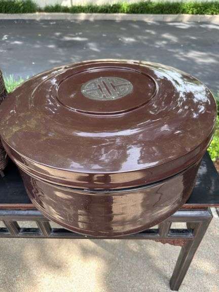 Oriental Lacquered Container, Basket and Suede Container