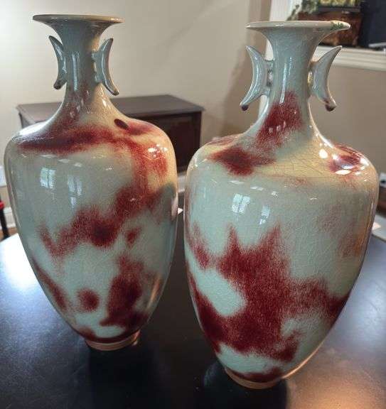 Pair Pottery Urns Stamped on Underside 21"