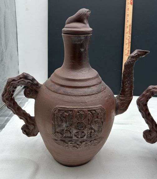 (2) Vintage Chinese Yixing Clay Teapots with Stoppers