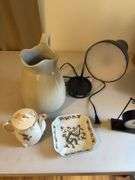 Clock, pitcher, lamp etc