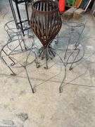Metal stands, rug