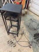 Metal stands, rug