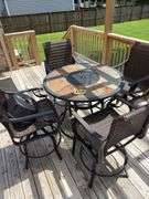 40” round outdoor table and barstools
