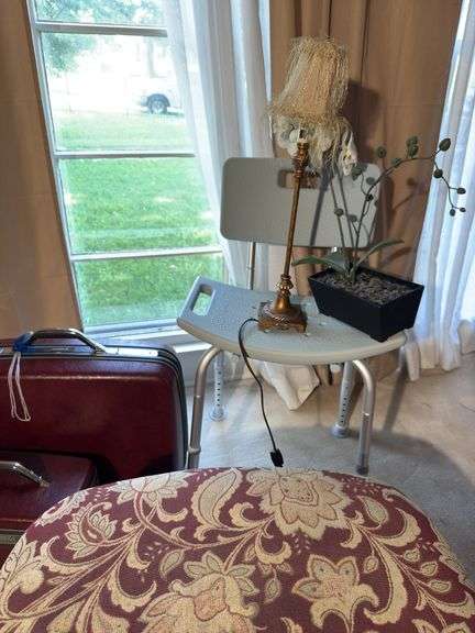 Suitcases, lamps, footstool etc