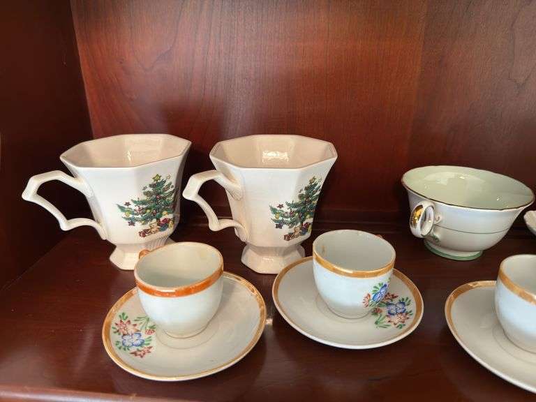 Assorted cups and saucers
