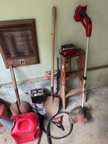 Gas cans, shovels, electric weedeater