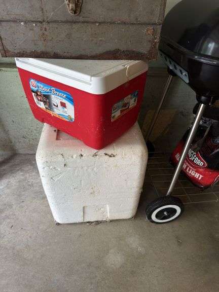 Coolers, charcoal grill