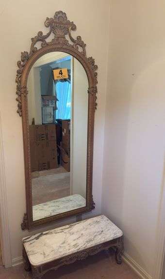 Pier mirror with marble stand 35”x13”x87”