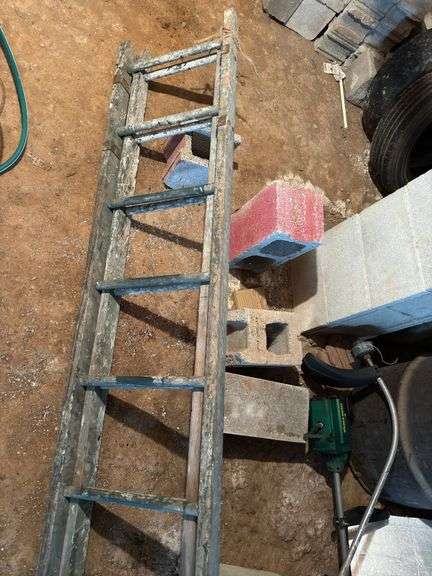 Weed eaters, wood ladder, metal drum