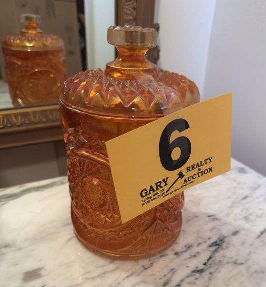Carnival glass biscuit jar