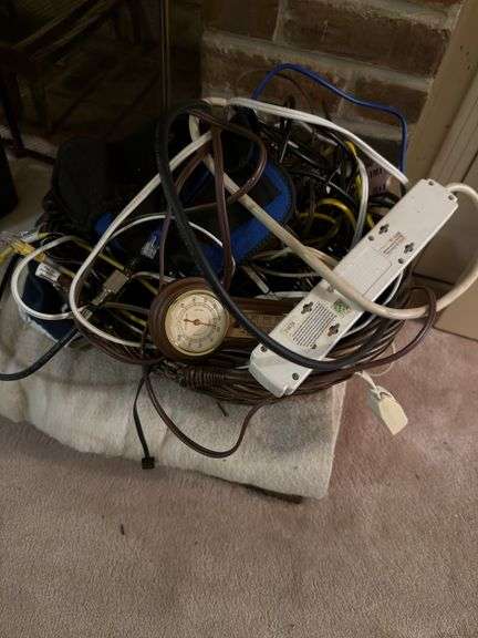 Paper shredder, fireplace screen, cords etc