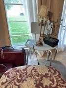 Suitcases, lamps, footstool etc