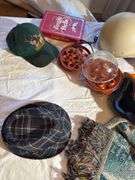 Sony player, heater, hats, mantle clock, etc