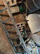 Weed eaters, wood ladder, metal drum