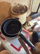 Pots, pans, assorted kitchenware