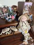 Dolls, basket etc