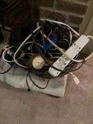 Paper shredder, fireplace screen, cords etc