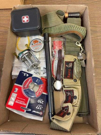 Fishing reel, scope, military belt etc