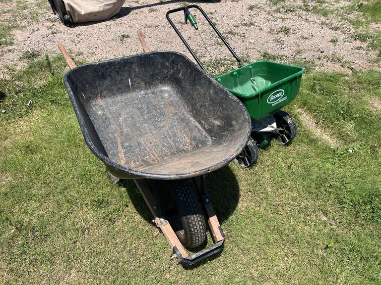 Wheelbarrow and Fertilizer Spreader
