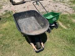Wheelbarrow and Fertilizer Spreader