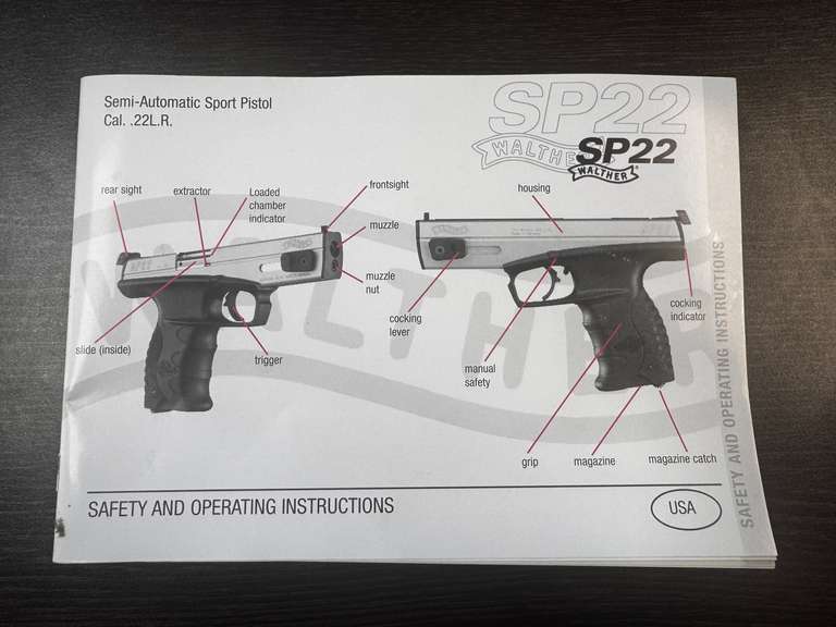 Walther SP22 M1 22LR Semi-Auto Pistol w/hard case #EP003429