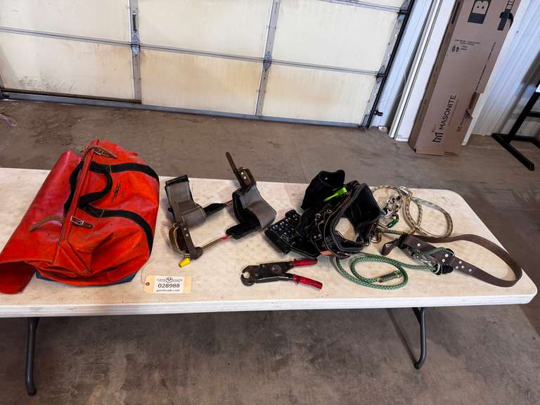 Lineman Climbing Harness, Spikes, & Work Bag