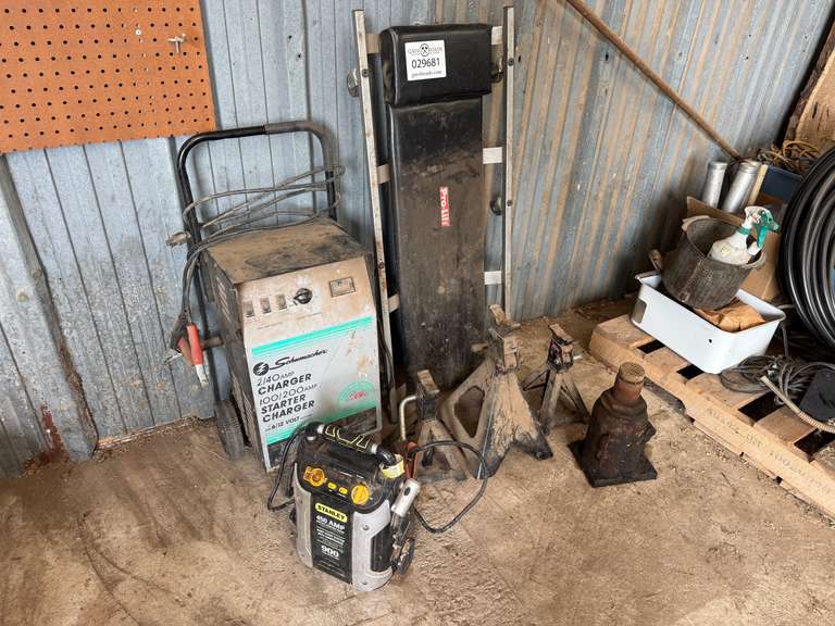 Schumacher Starter/Charger, Stanley Jump Starter, Bottle Jack, Jack Stands & Pro-Lift Creeper