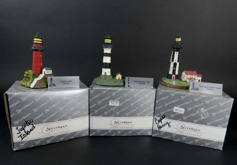 Lot of 3 Spoontiques Lighthouse Figures in Original Boxes - GC5 Auctions