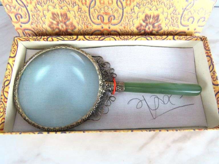 Beautiful Ornate Magnifying Glass with Faux Jade Handle