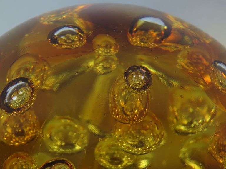 Large Vintage Amber Art Glass Controlled Bubble Décor