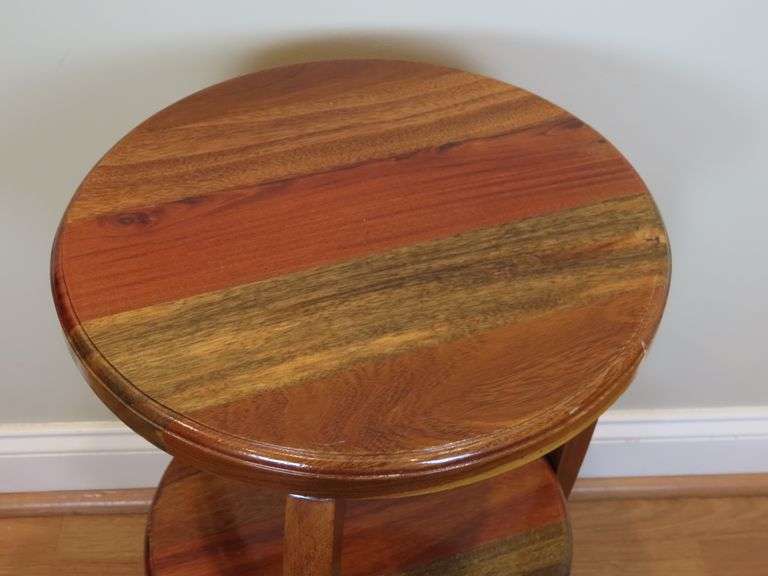 Handcrafted Exotic Wood 2 Tier Side Table / Plant Stand