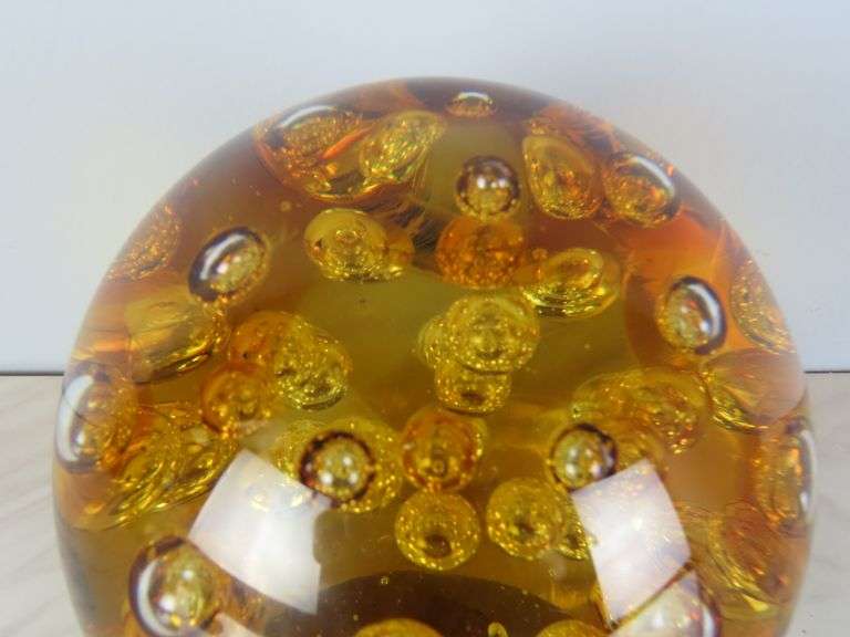 Large Vintage Amber Art Glass Controlled Bubble Décor
