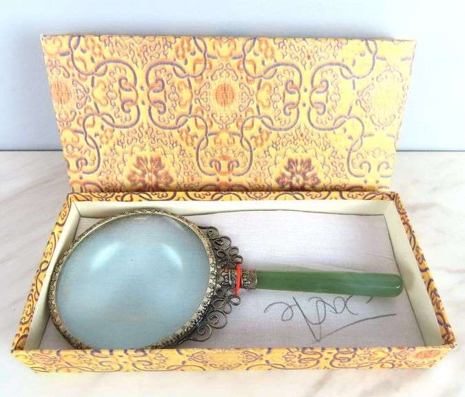 Beautiful Ornate Magnifying Glass with Faux Jade Handle