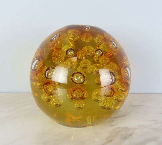 Large Vintage Amber Art Glass Controlled Bubble Décor