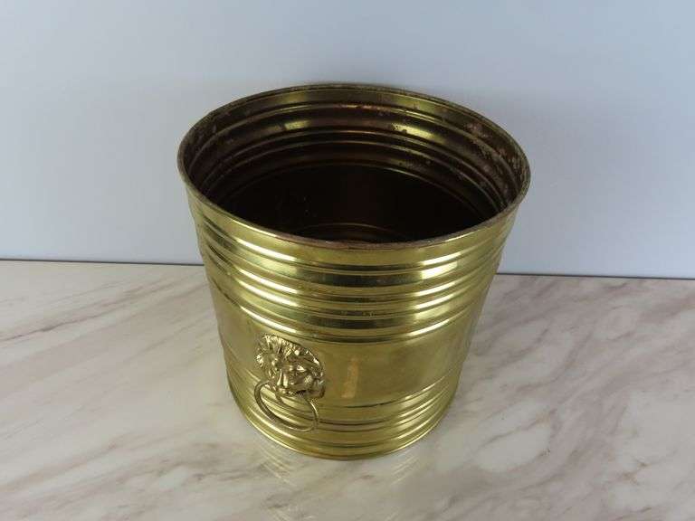 Vintage Brass Planter with Lion's Head Handles - Made in England