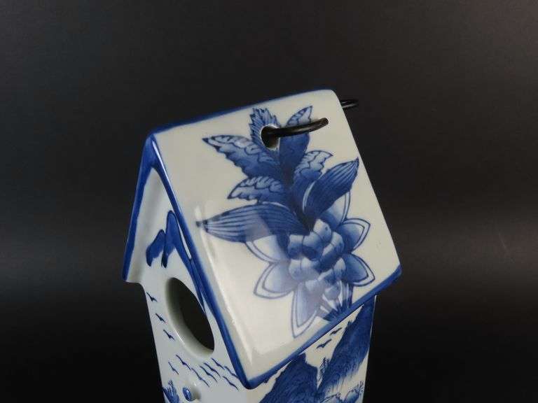 Ceramic Blue & White Porcelain Birdhouse