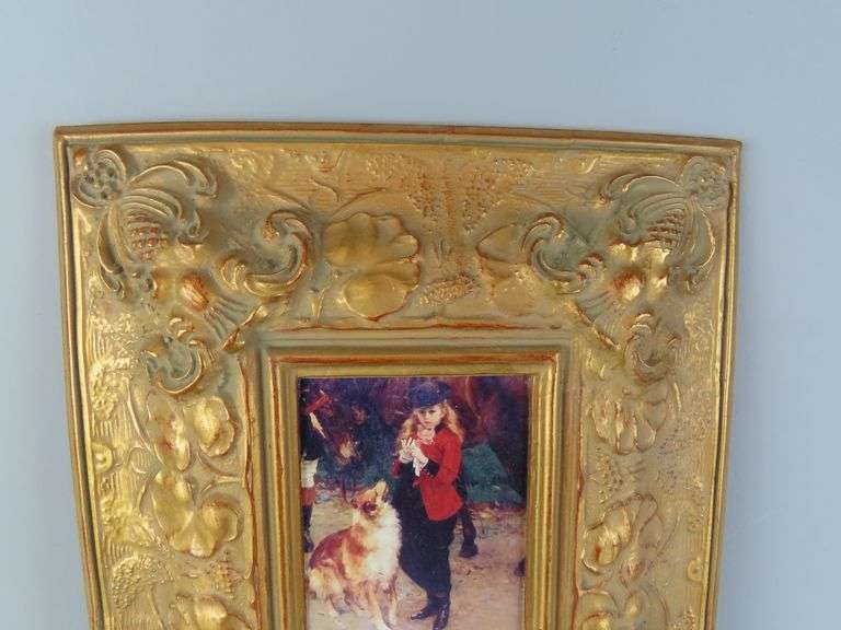 Framed Painting on Board of a Woman with a Dog