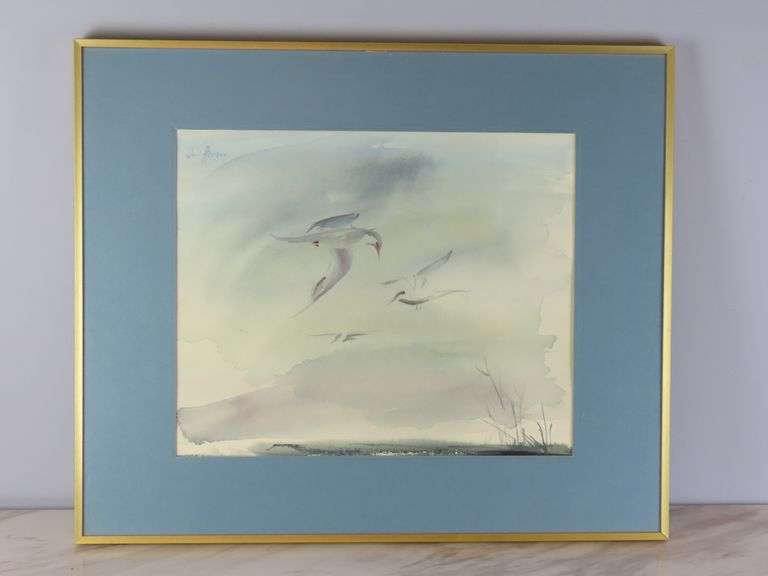 Framed Watercolor of Birds in Flight Signed Wm. Hooper