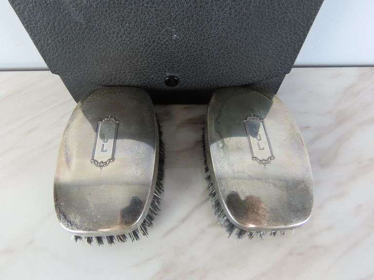 Vintage Monogrammed Sterling Silver Brushes in Case